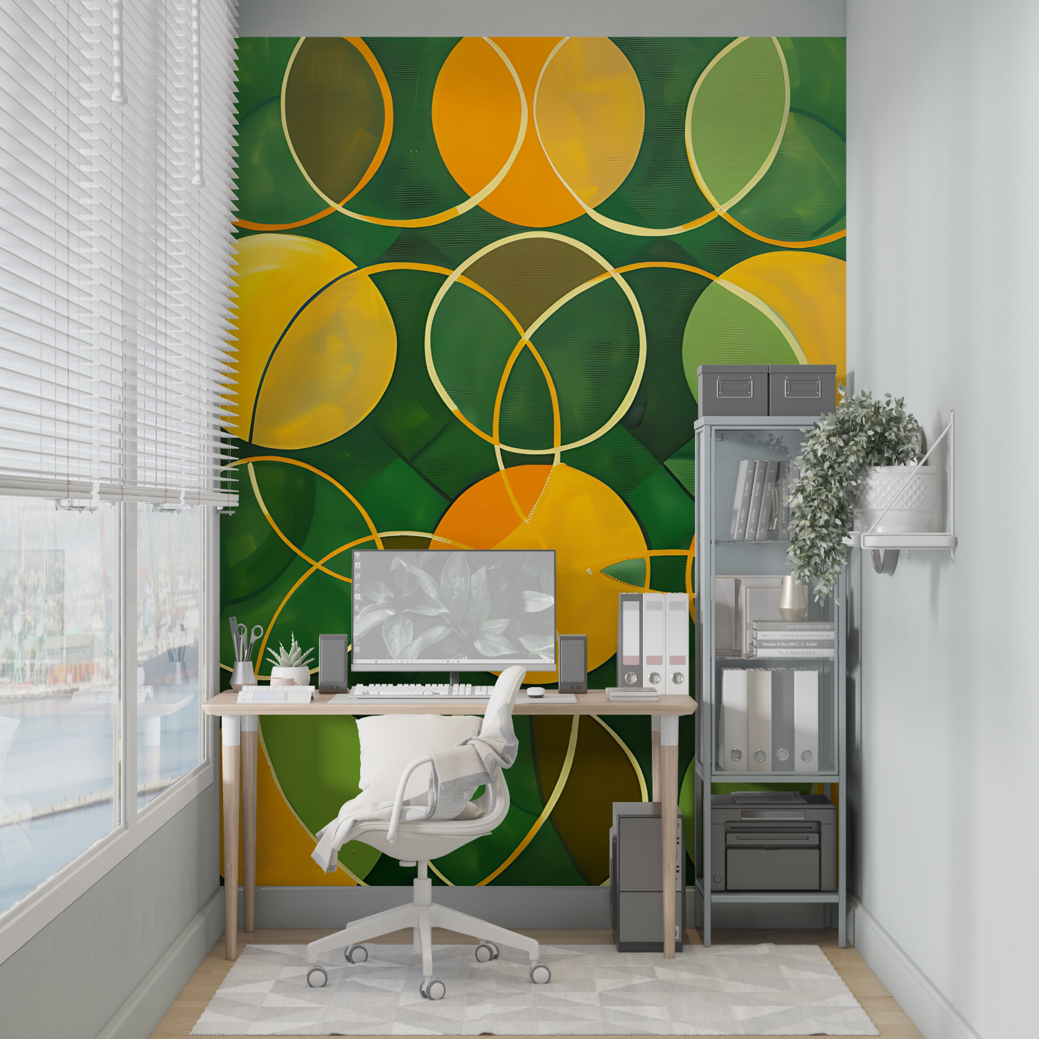 Geometrische Grün Orange Tapete | Wandbilder Tapete