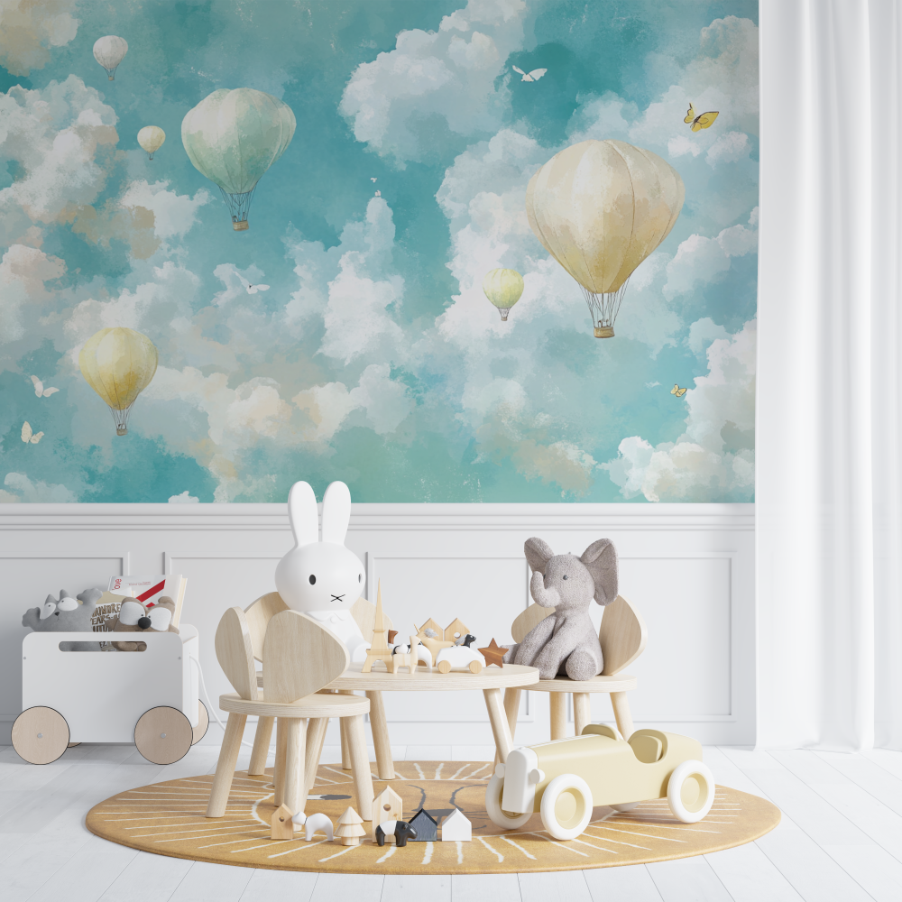 Light Hot Air Balloon and Butterfly Wallpaper | Murals Wallpaper