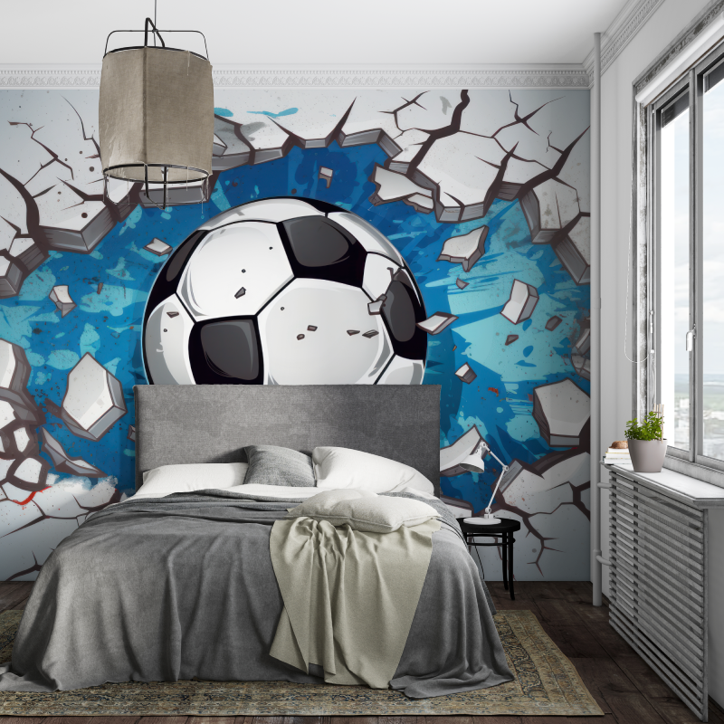 3D-Fußball-Trompe-l'Oeil-Hintergrundbild | Wandgemälde-Hintergrundbild