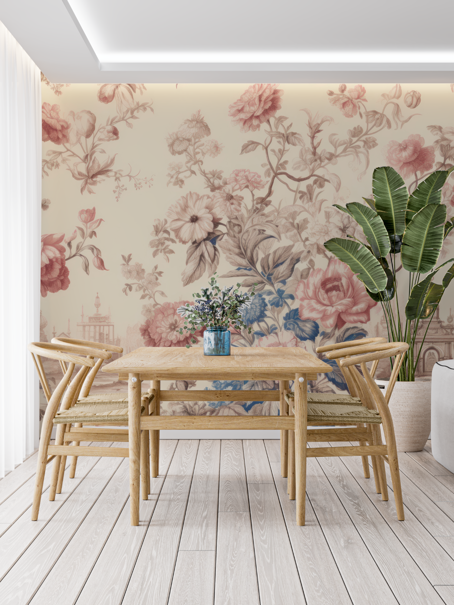 Toile de Jouy Pink Blue Wallpaper | Murals Wallpaper