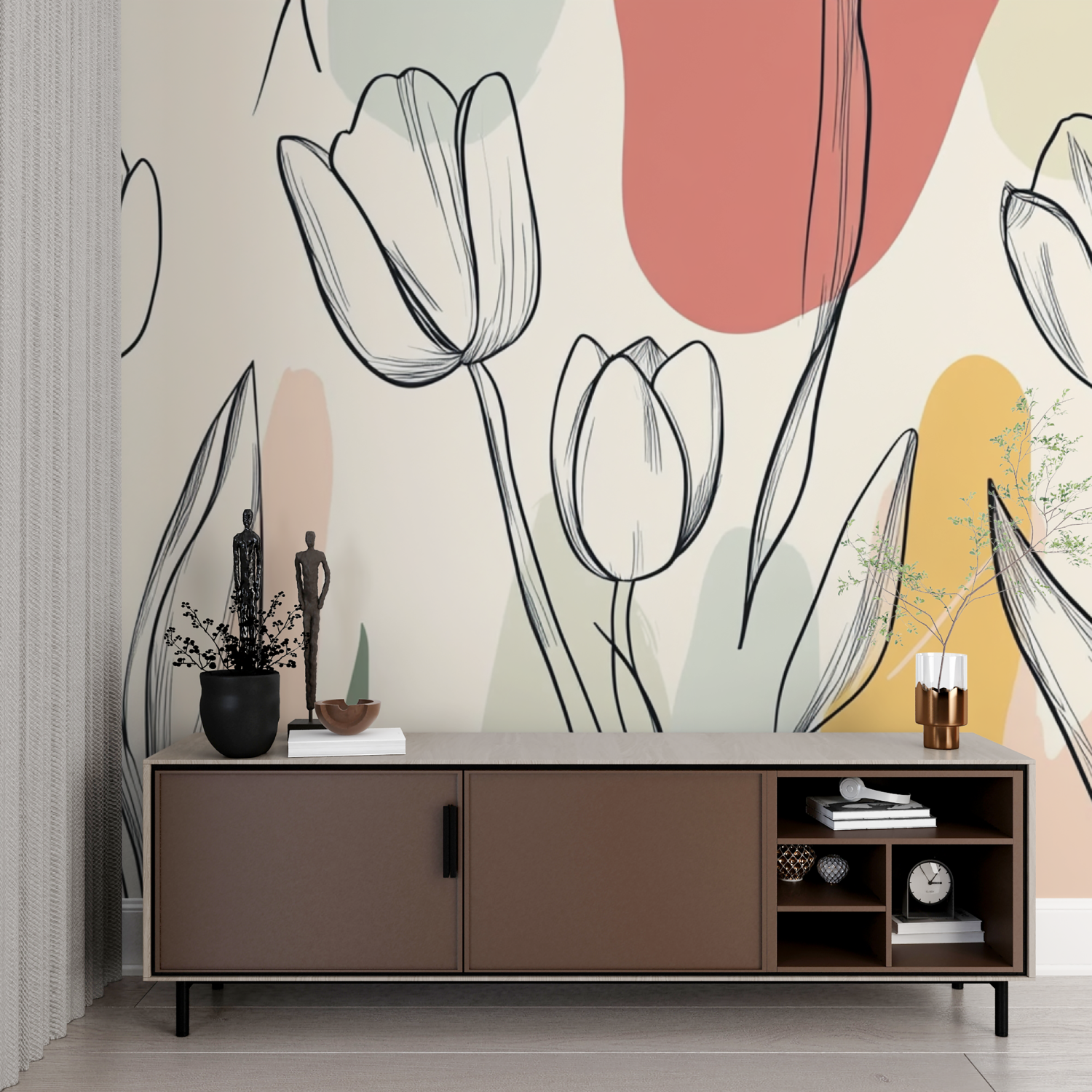 Papel de parede com padrão de tulipas em aguarela | Murais Papel de parede