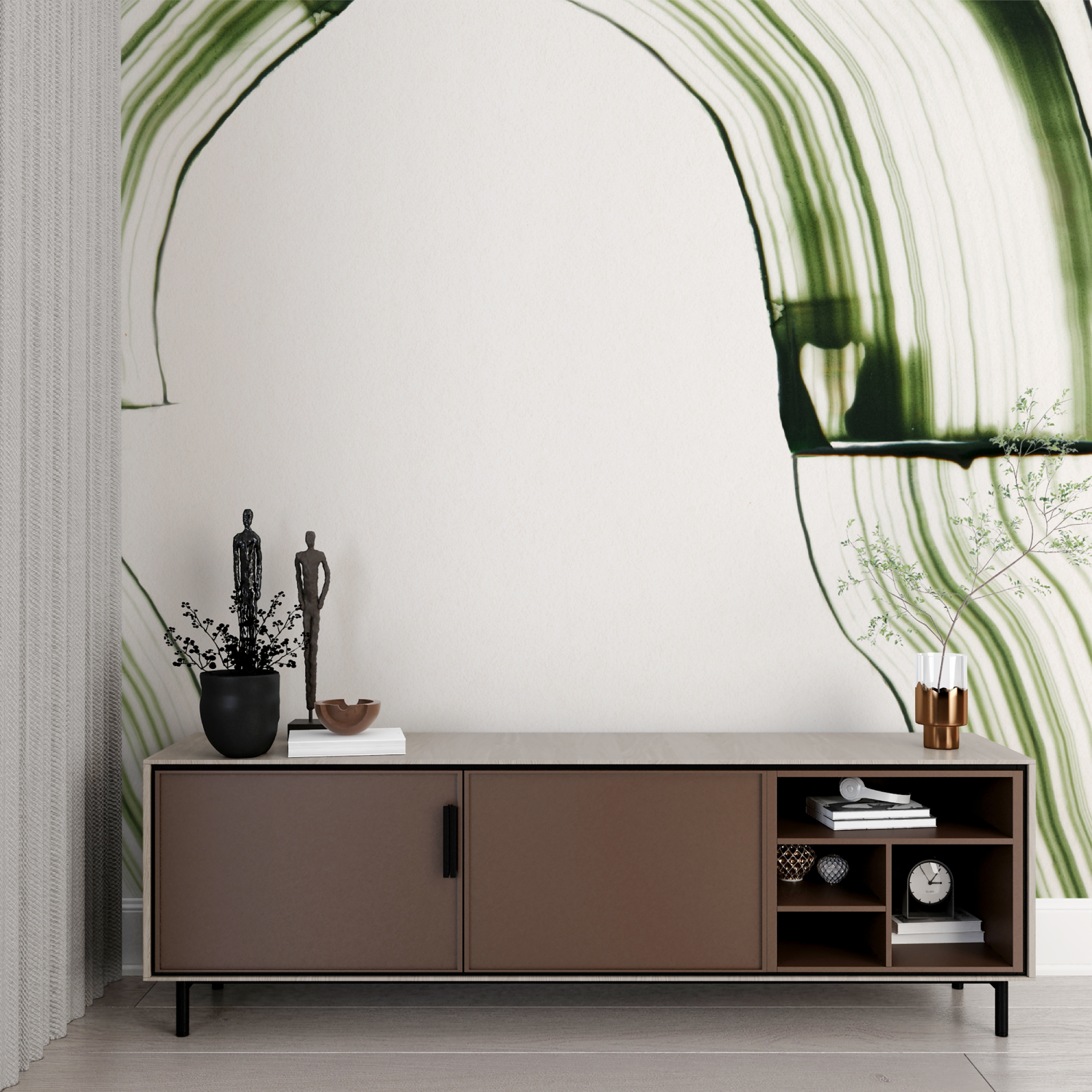 Watercolor Green Lines Wallpaper | Murals Wallpaper