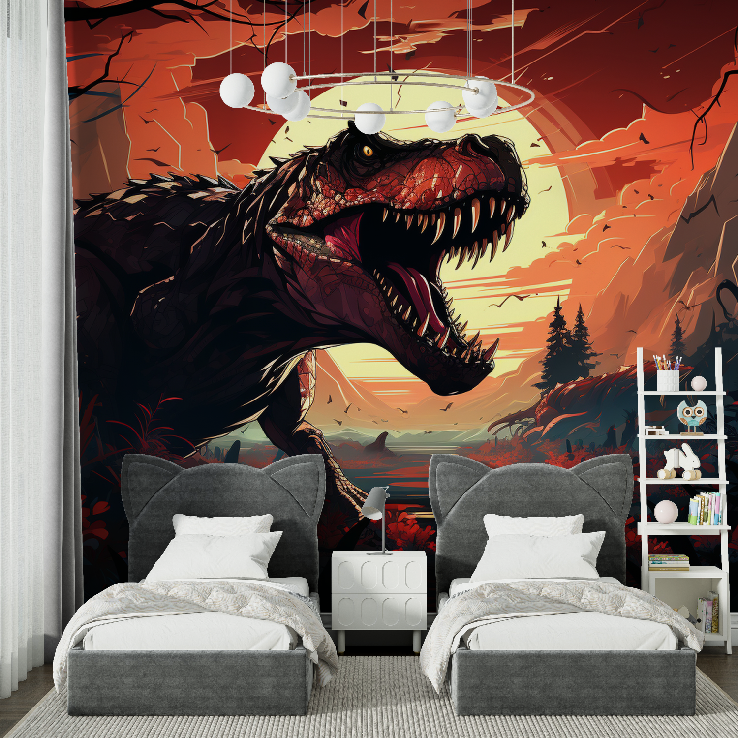 Dinosaurier-Tapete, Rot | Wandtapete