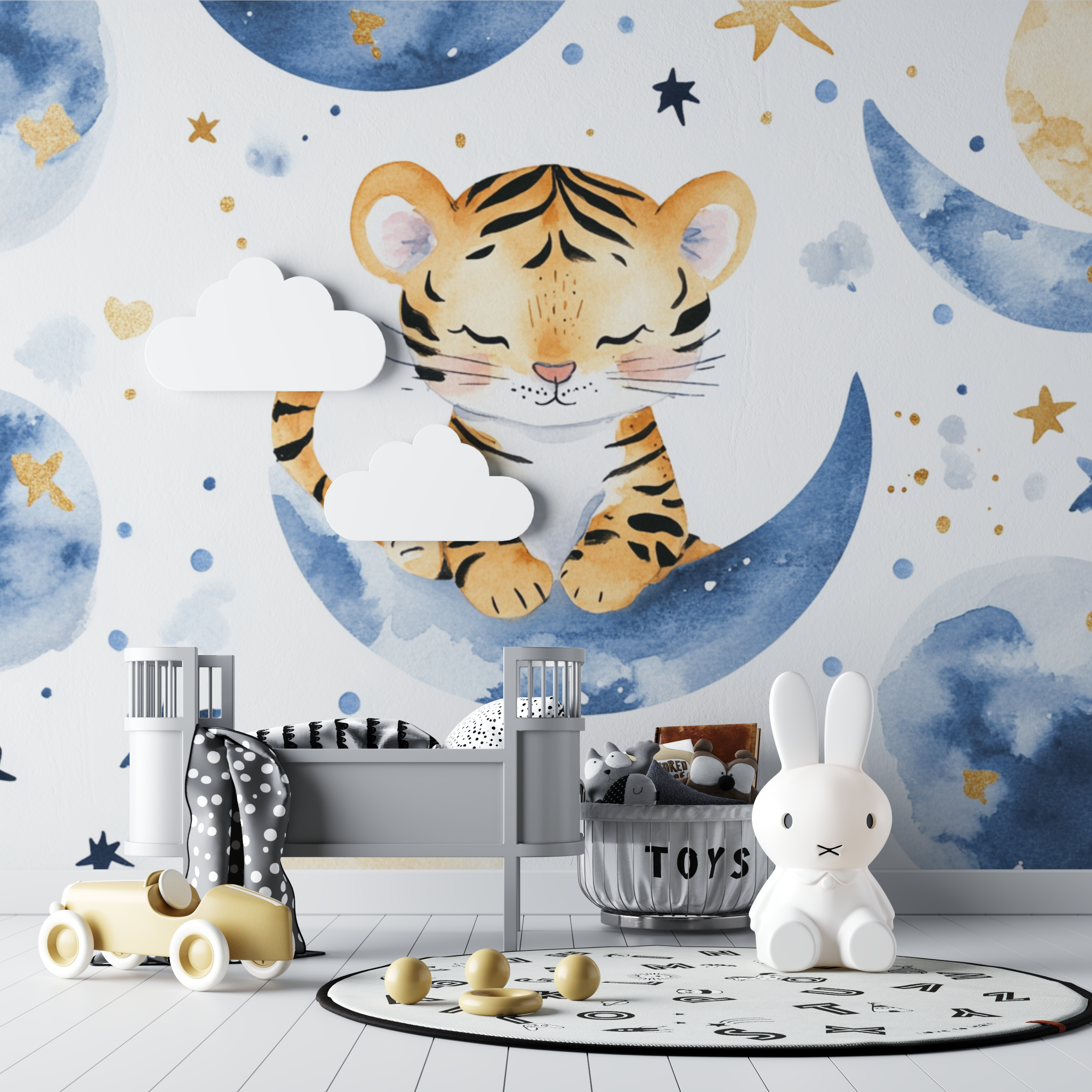 Tiger- und Mond-Tapete | Wandbild-Tapete