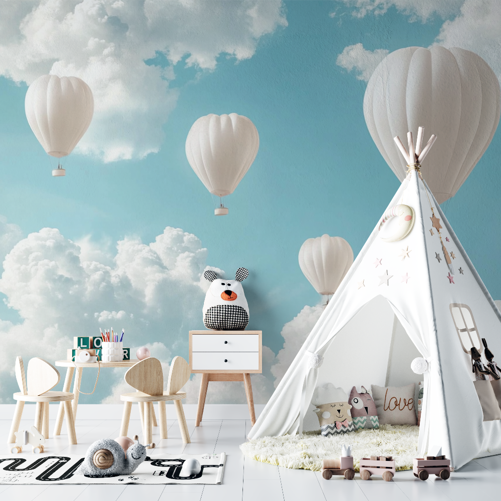 Hot Air Balloon and Golden Clouds Wallpaper | Murals Wallpaper