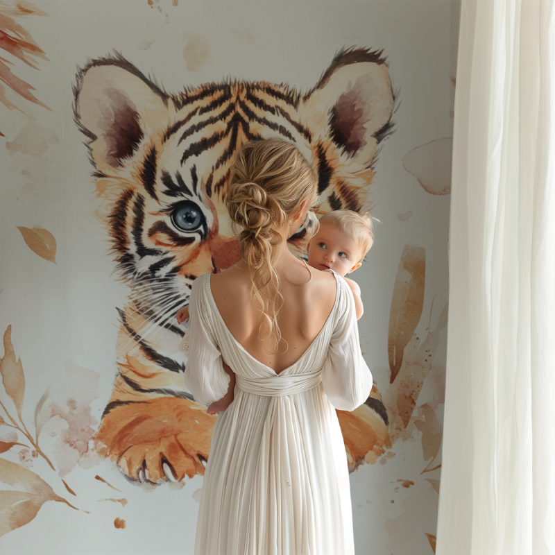 Tiger and Bohemian Feathers Wallpaper | Murals Wallpaper