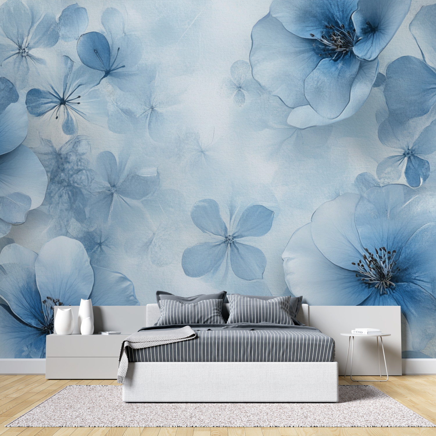 Watercolor Floating Blue Flowers Wallpaper | Murals Wallpaper