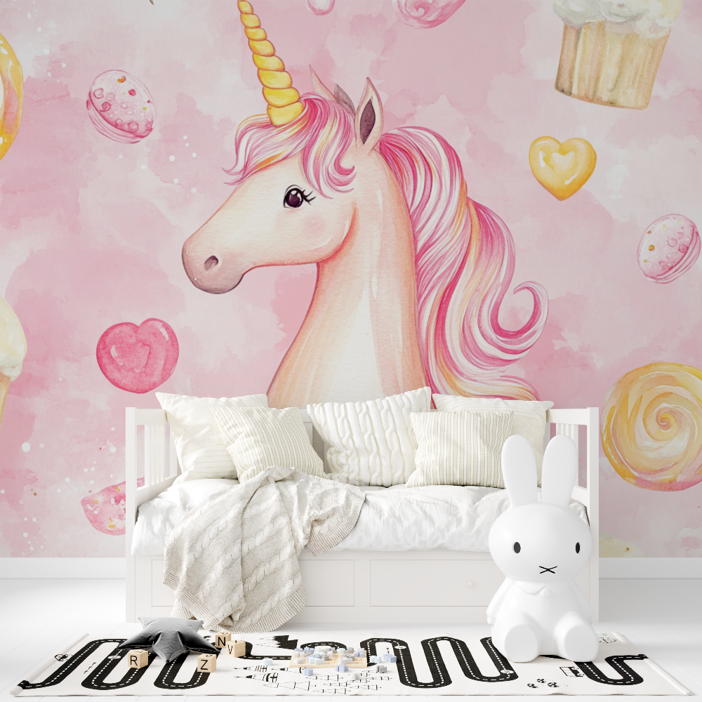 Einhorn Tapete Babyzimmer Candy World | Wandbilder Tapete