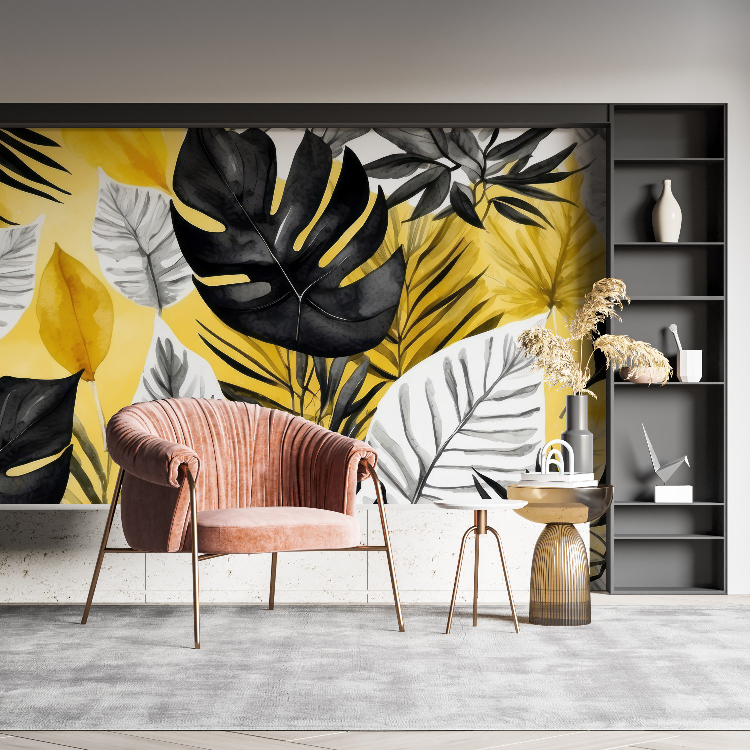 Gray Yellow Tropical Wallpaper | Murals Wallpaper