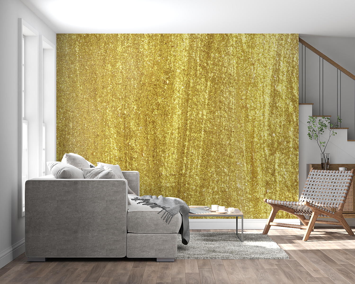 Papier Peint Métallisé Doré - Tete de lit