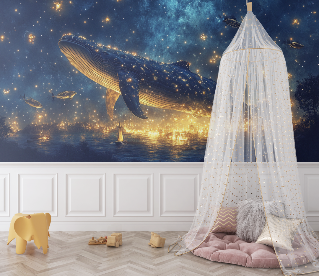 Whale and Stars Panoramic Wallpaper | Murals Wallpaper