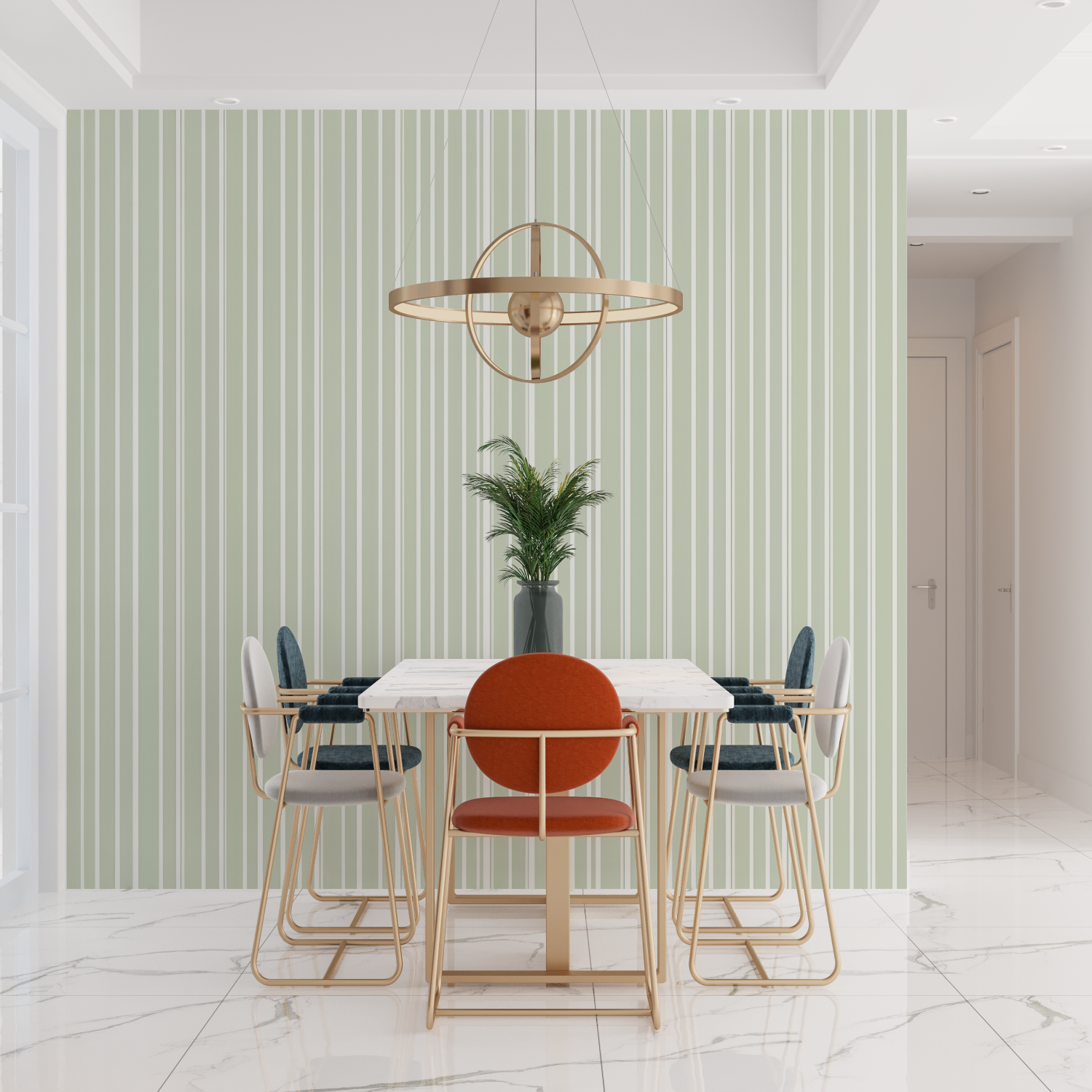 Grün-weiß gestreifte Tapete | Wandtapete