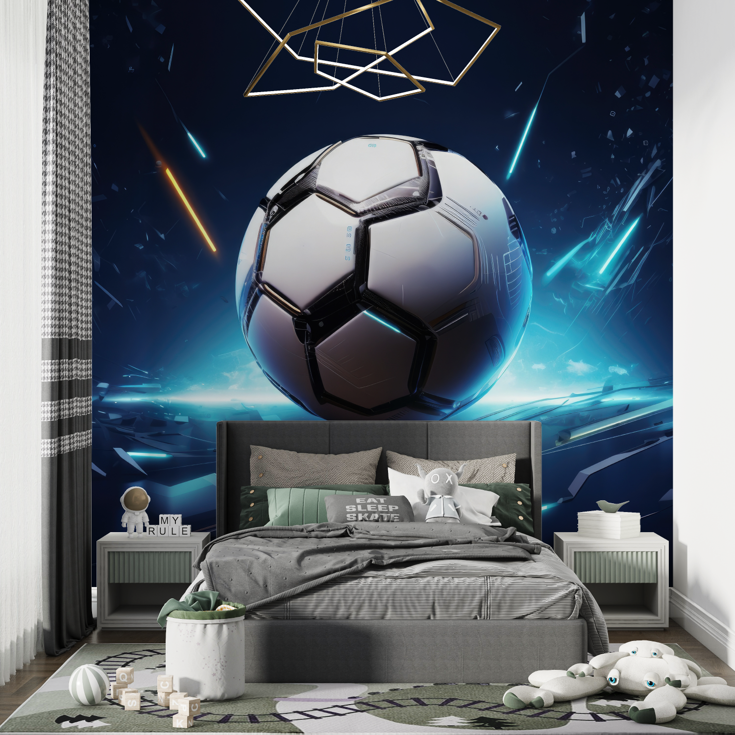 3D Blue Soccer Ball Wallpaper | Murals Wallpaper