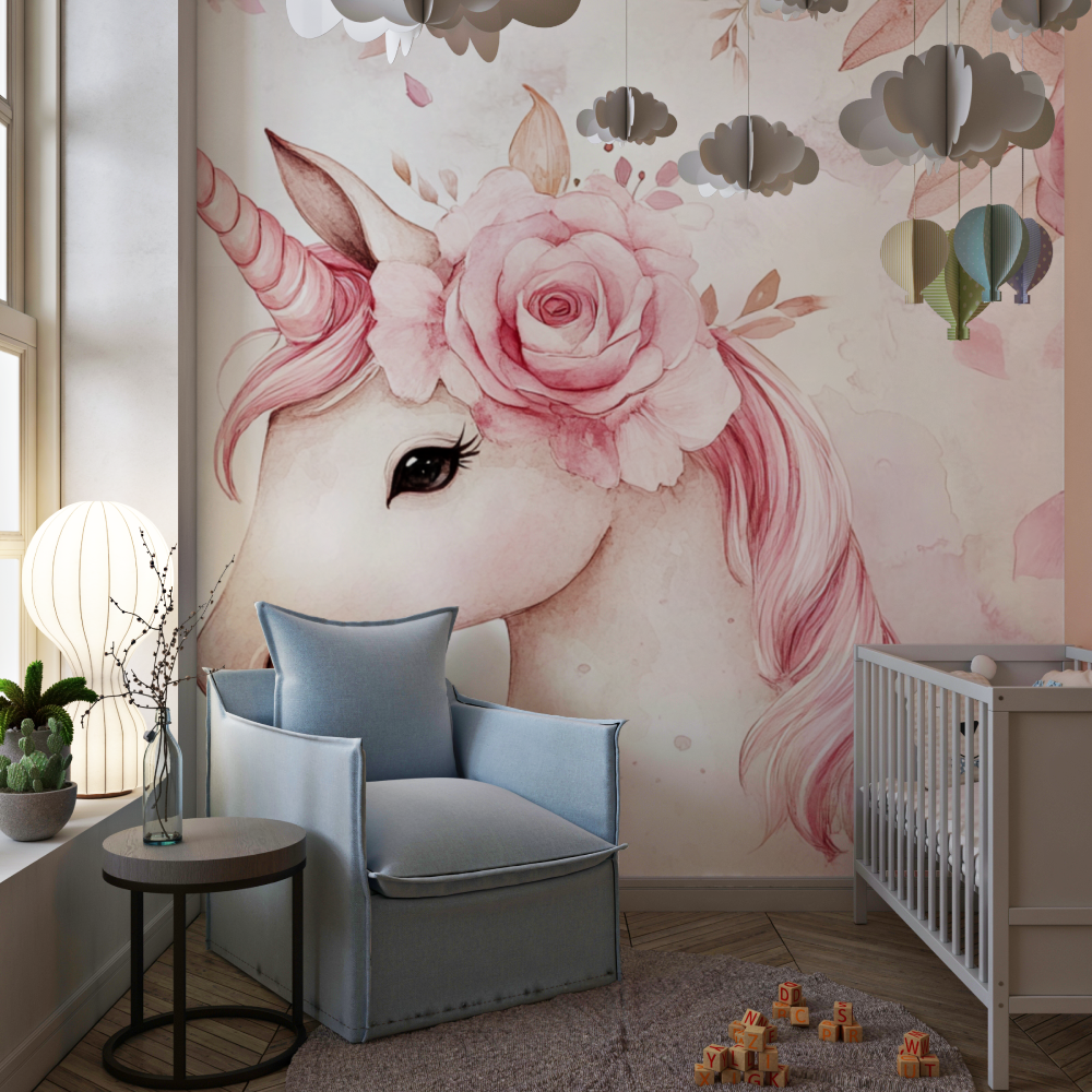 Royal Unicorn and Pink Flower Wallpaper | Murals Wallpaper