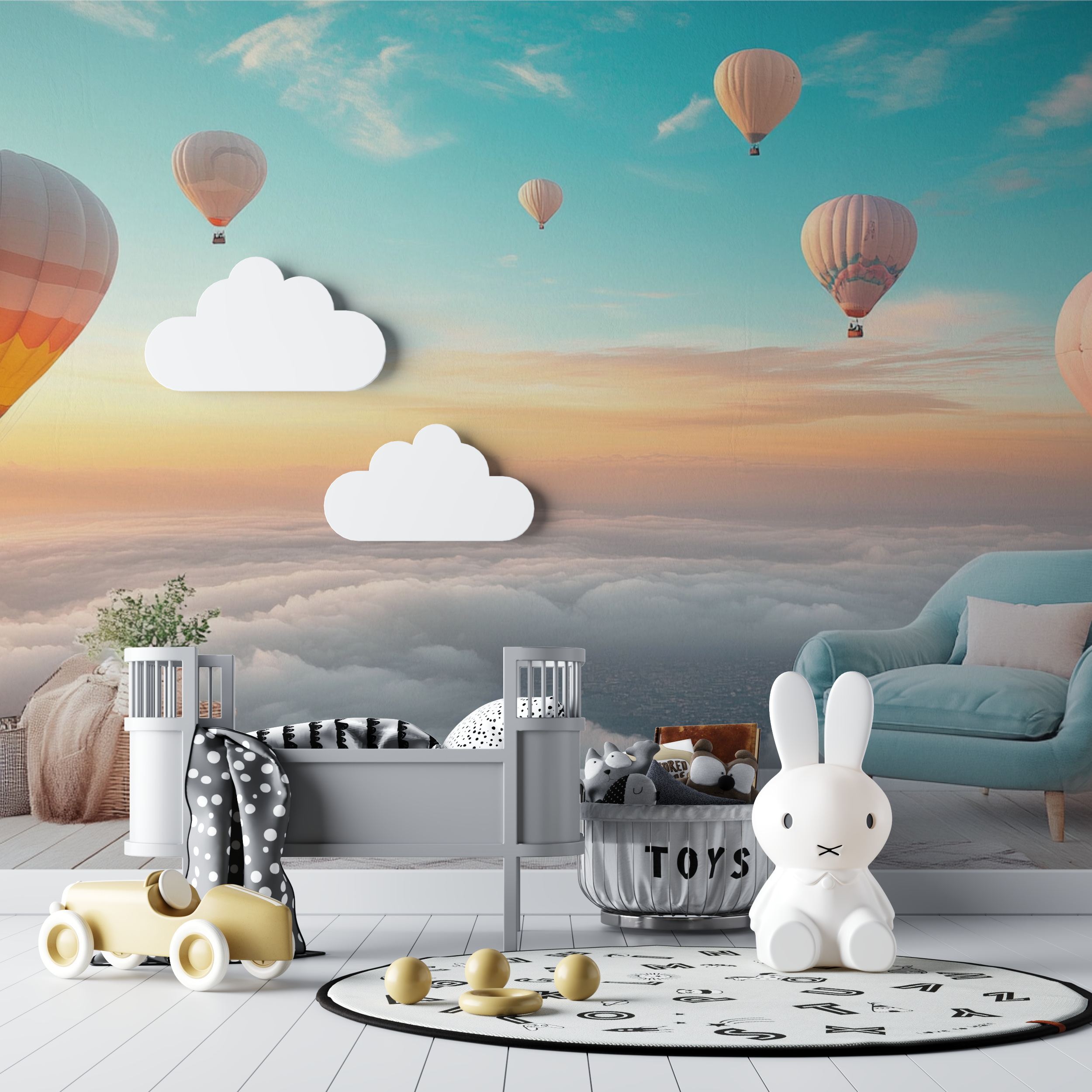 Heißluftballon und sonniger Morgenhimmel Wallpaper | Murals Wallpaper