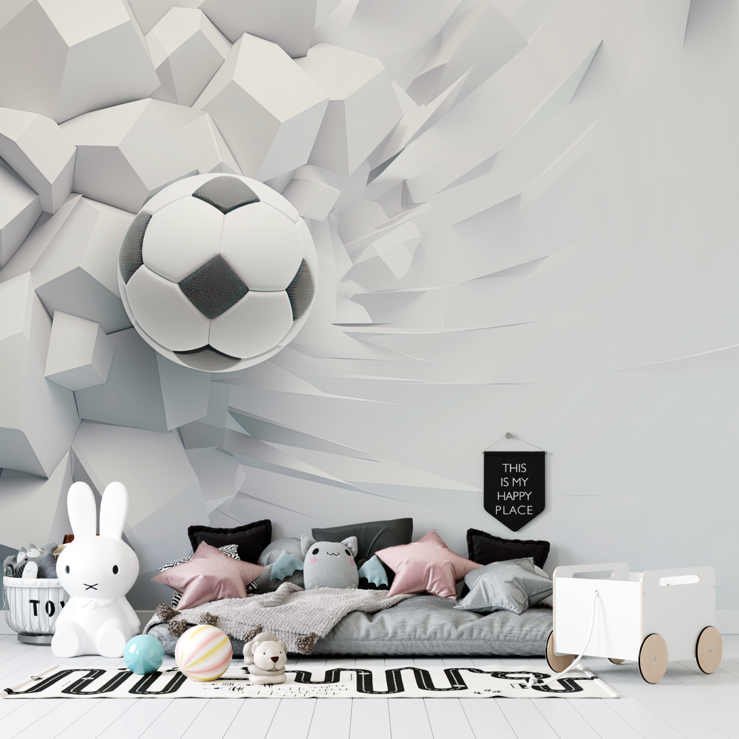 3D-Fußballtapete in Weiß | Wandbildtapete