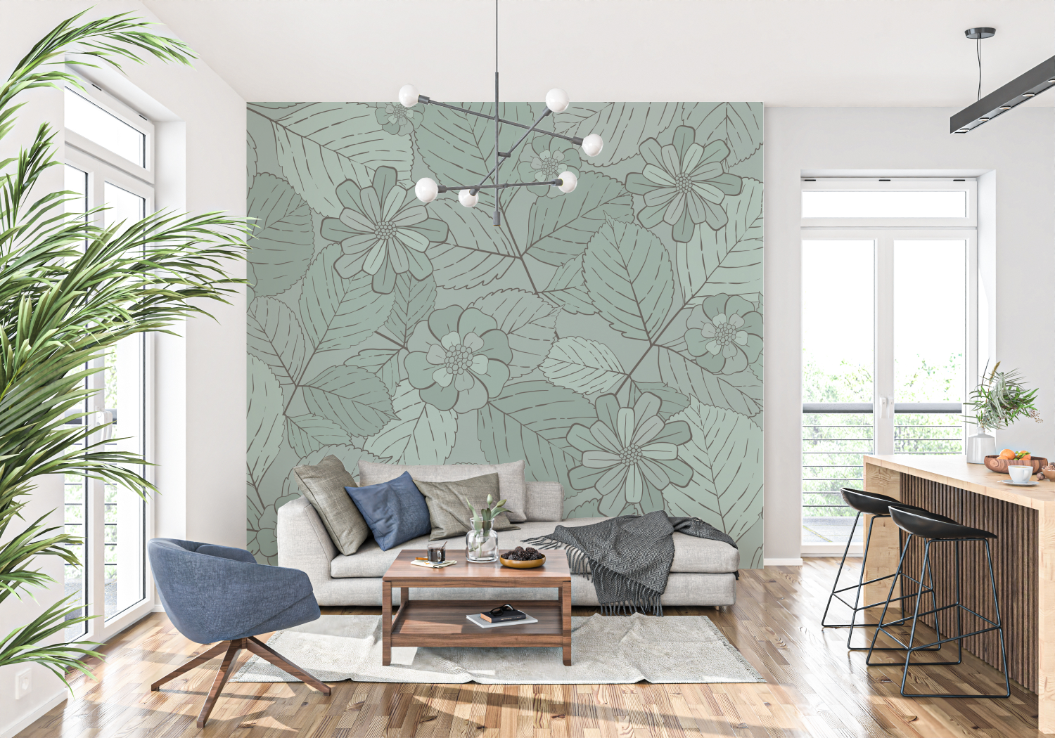 Green Floral Pattern Wallpaper | Murals Wallpaper