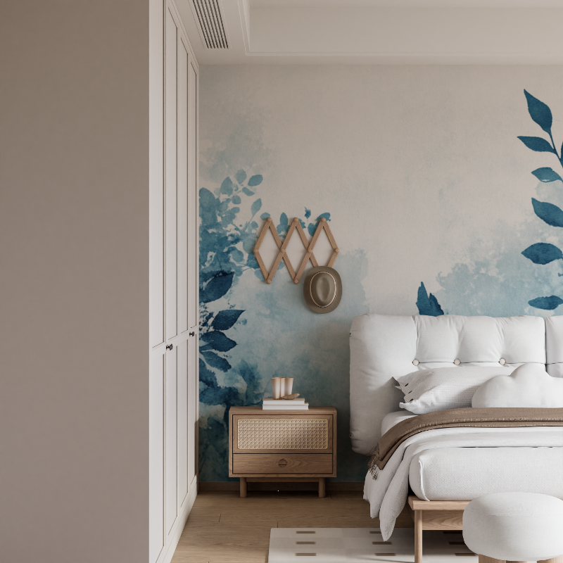 Papel de parede de aguarela com plantas desfocadas e naturais | Papel de parede Murals