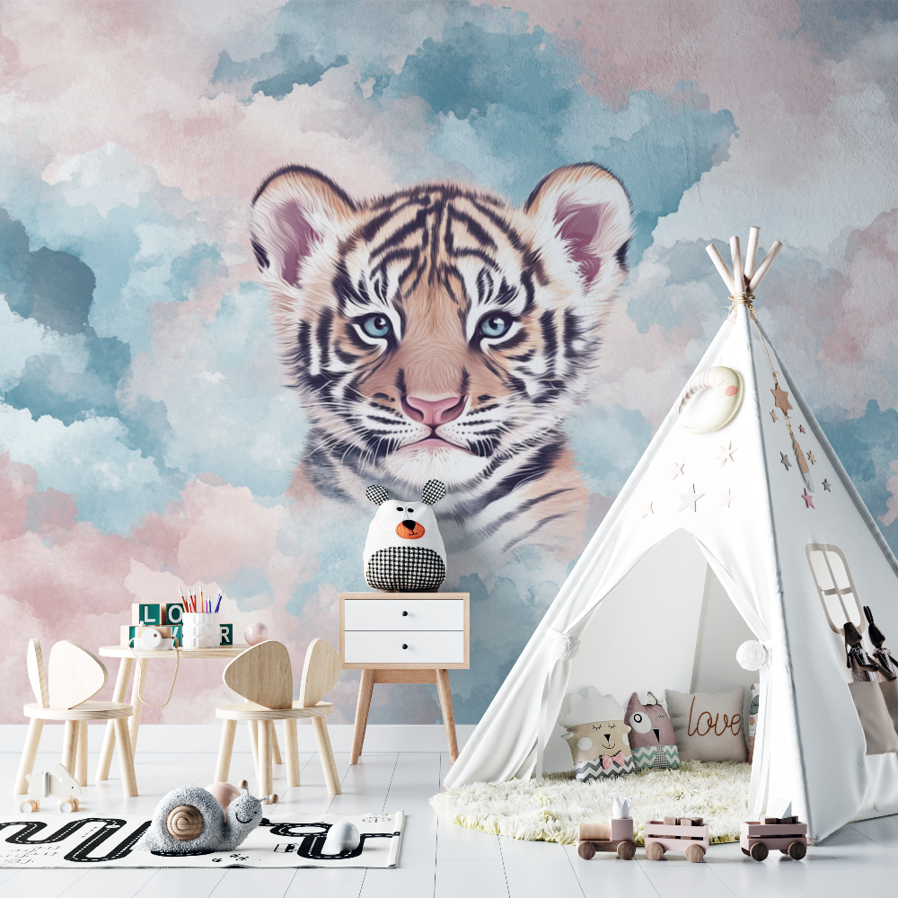 Tiger and Pastel Clouds Wallpaper | Murals Wallpaper