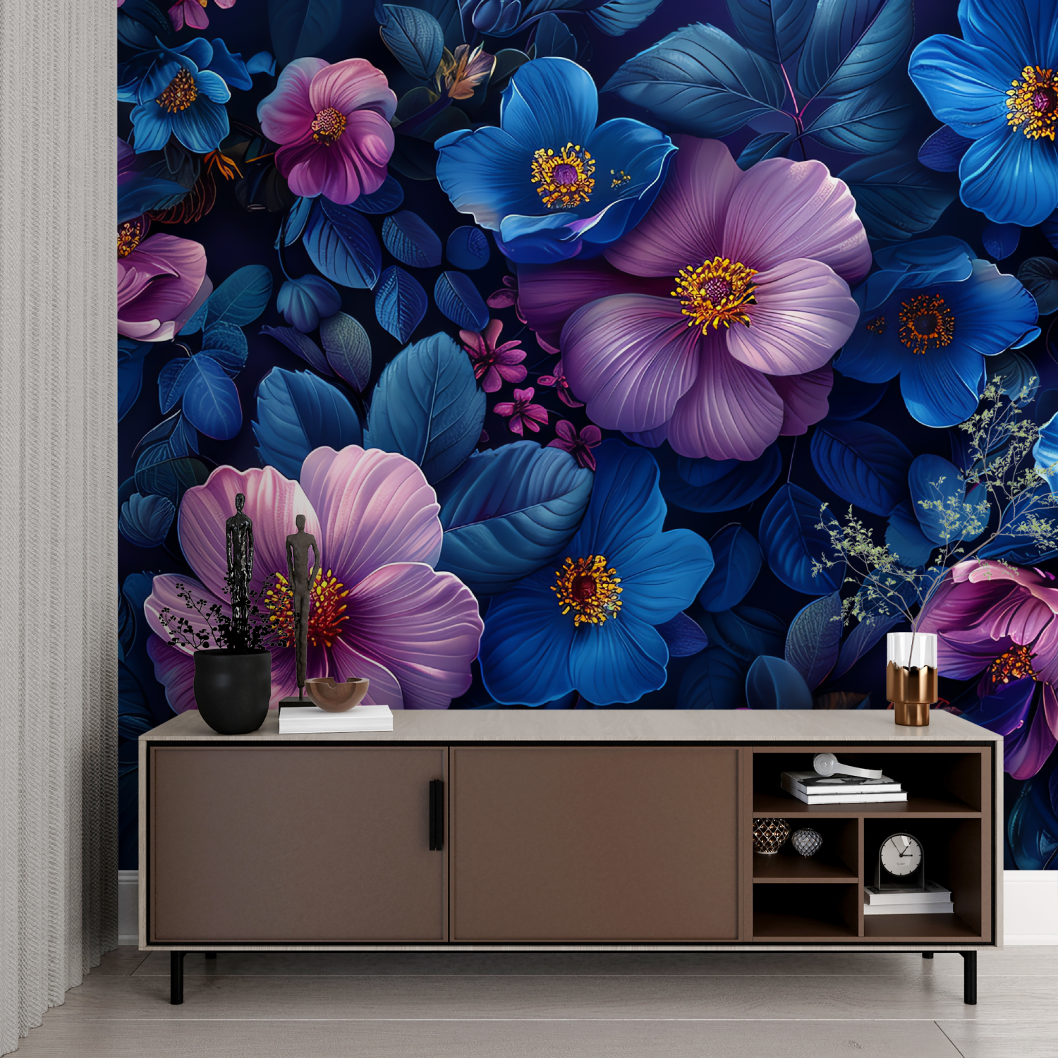 Blau Lila Floral Tapete | Wandbilder Tapete