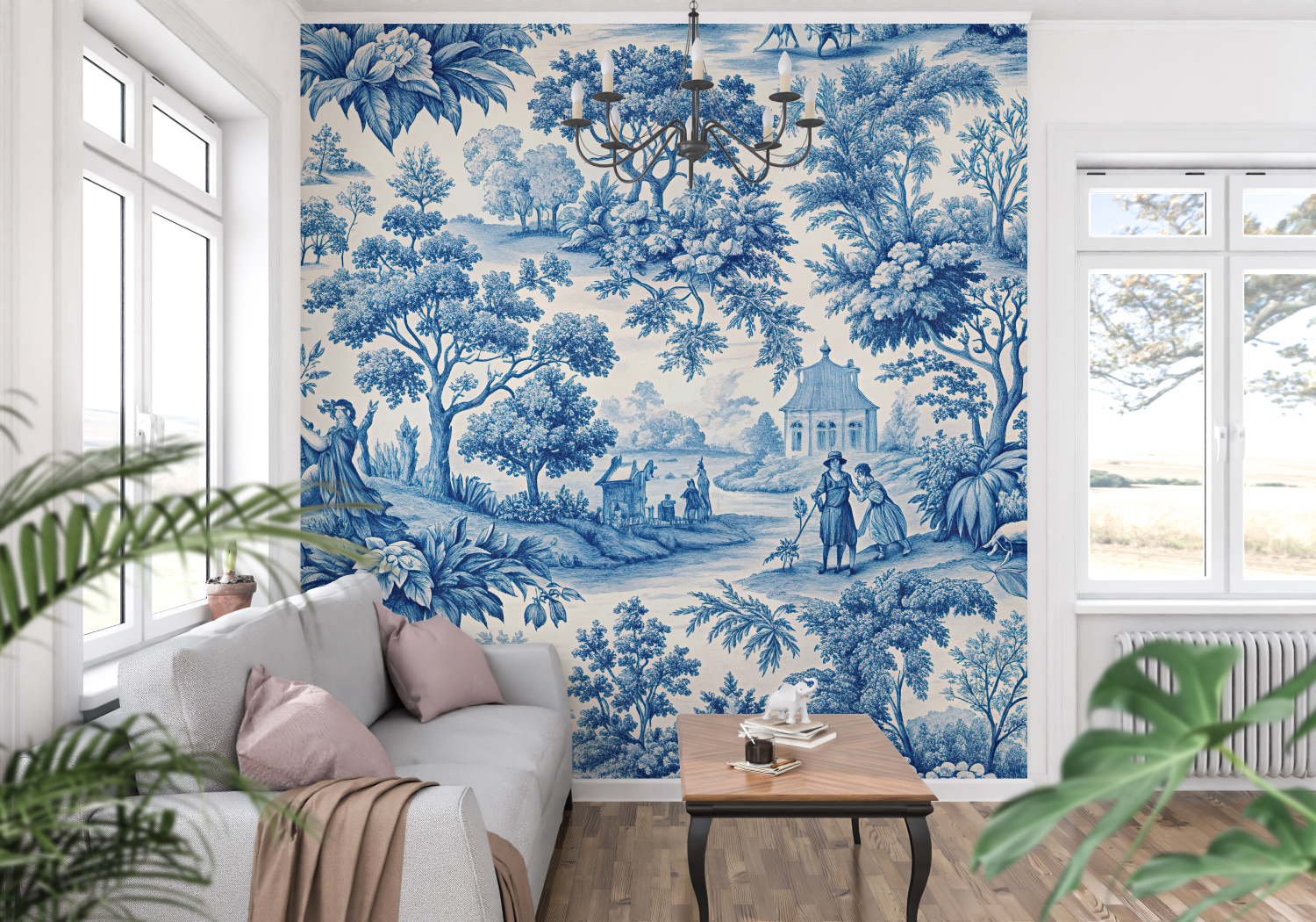 Blue Toile Landscape Wallpaper | Murals Wallpaper