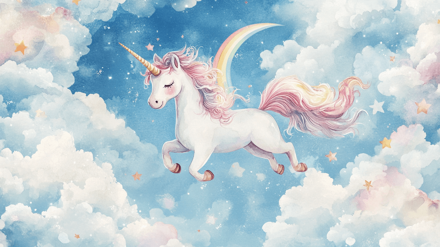 Unicorn Wallpaper Decoration for Boy's Room with Rainbow and Blue Sky | Murals Wallpaper