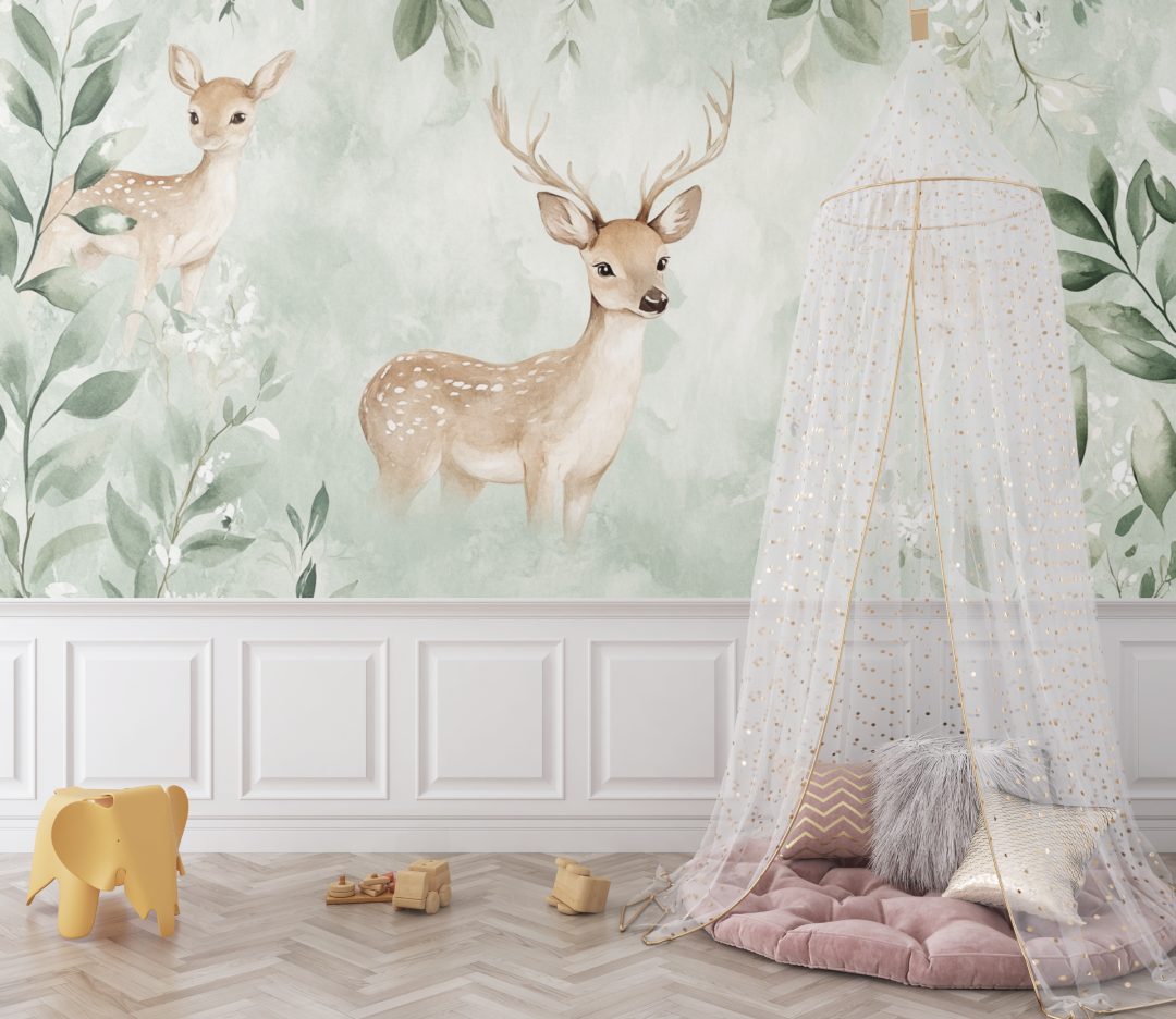 Soft Green Wallpaper with Deer | Murals Wallpaper