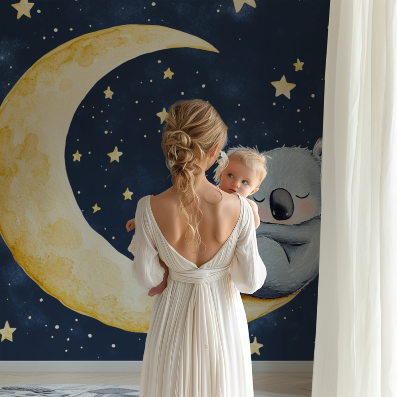 Sleepy Koala on a Moon Croissant Wallpaper | Murals Wallpaper