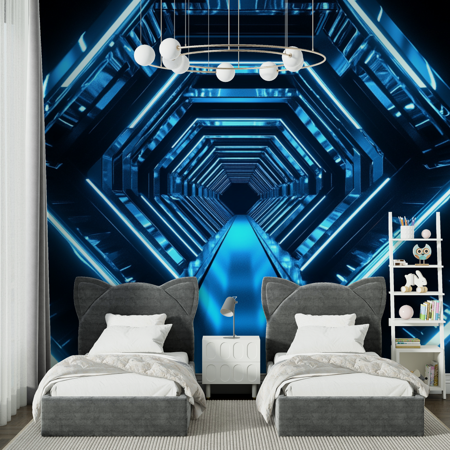 Abstrakte, leuchtende Sechseck-Tapete | Wandbildtapete