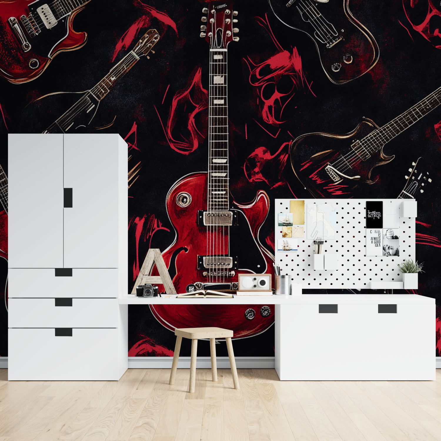 Tapete mit roter Gitarre | Wandbildtapete