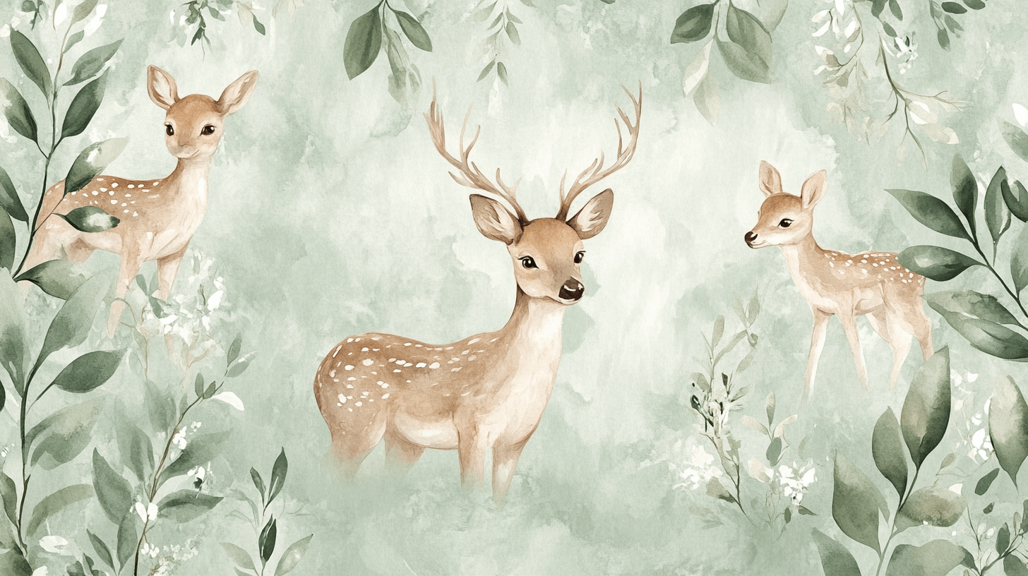 Soft Green Wallpaper with Deer | Murals Wallpaper