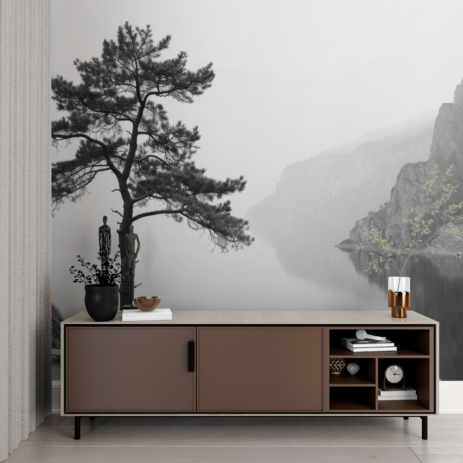 Gray and White Photomural Wallpaper | Murals Wallpaper