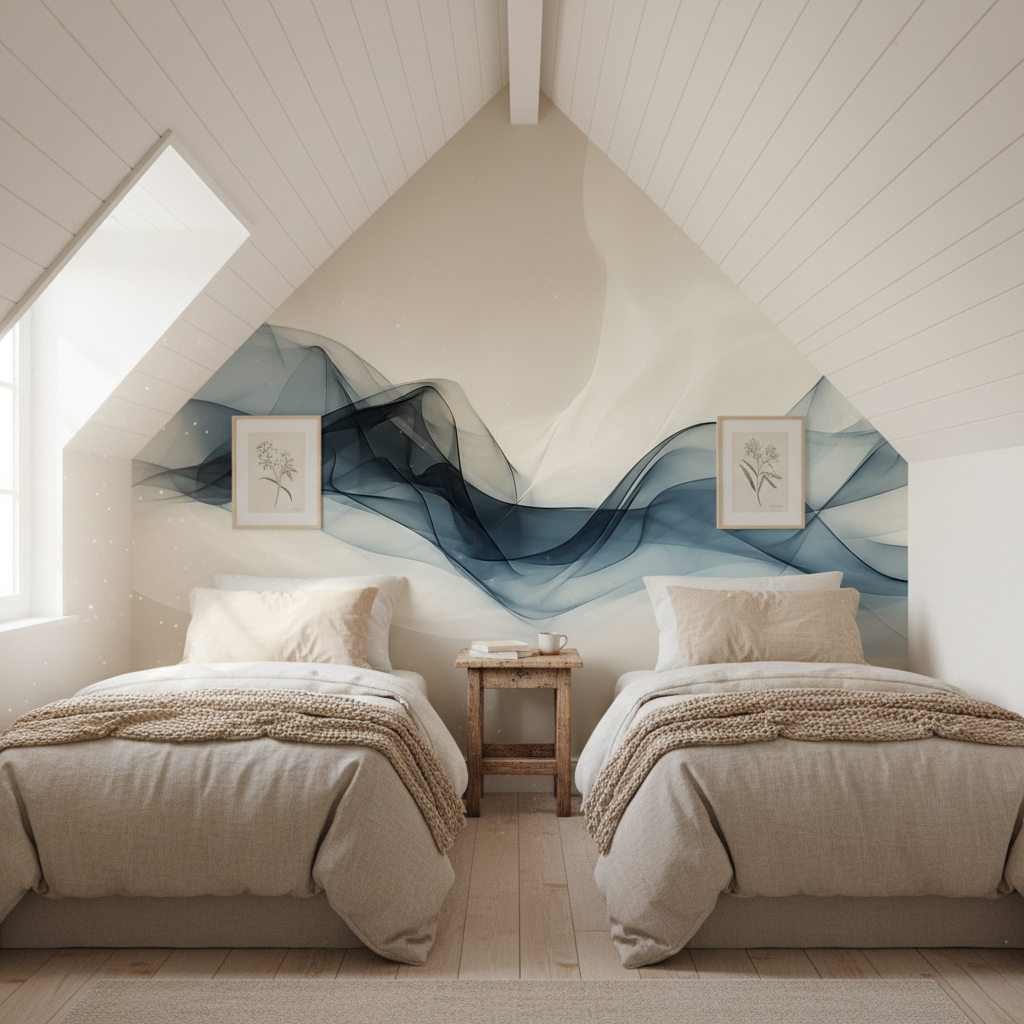 Blauwe rook abstracte golven muurschildering behang