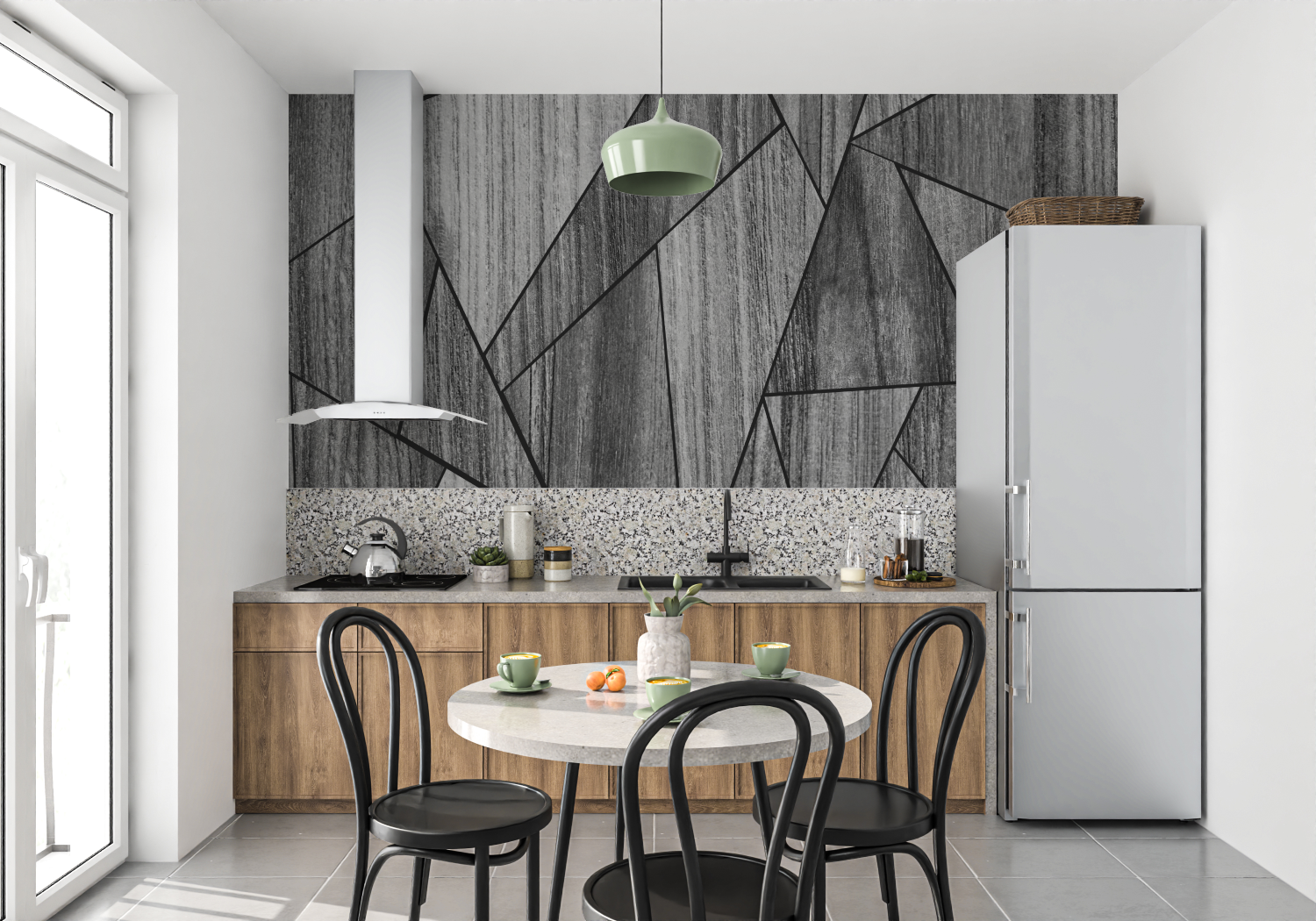 Silberne und schwarze Tapete | Wandtapete