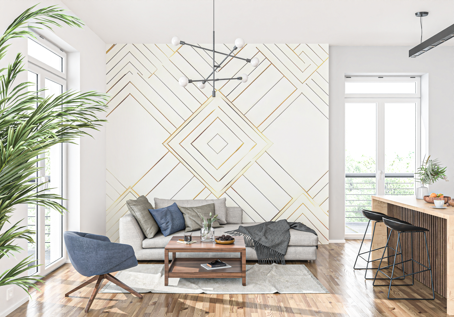 Gold and White Patterned Wallpaper | Murals Wallpaper