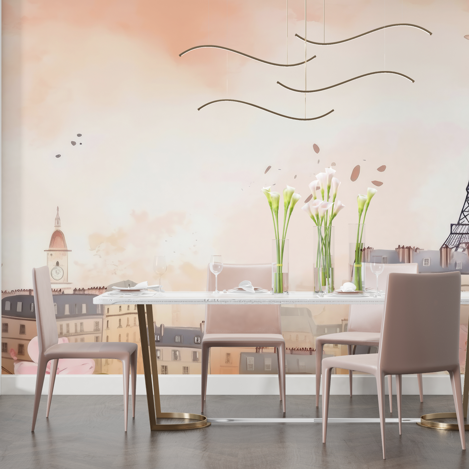 Watercolor Wallpaper Paris City Pink | Murals Wallpaper