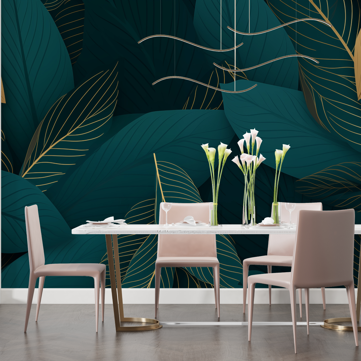 Papier Peint Vert Canard Et Or - Salon