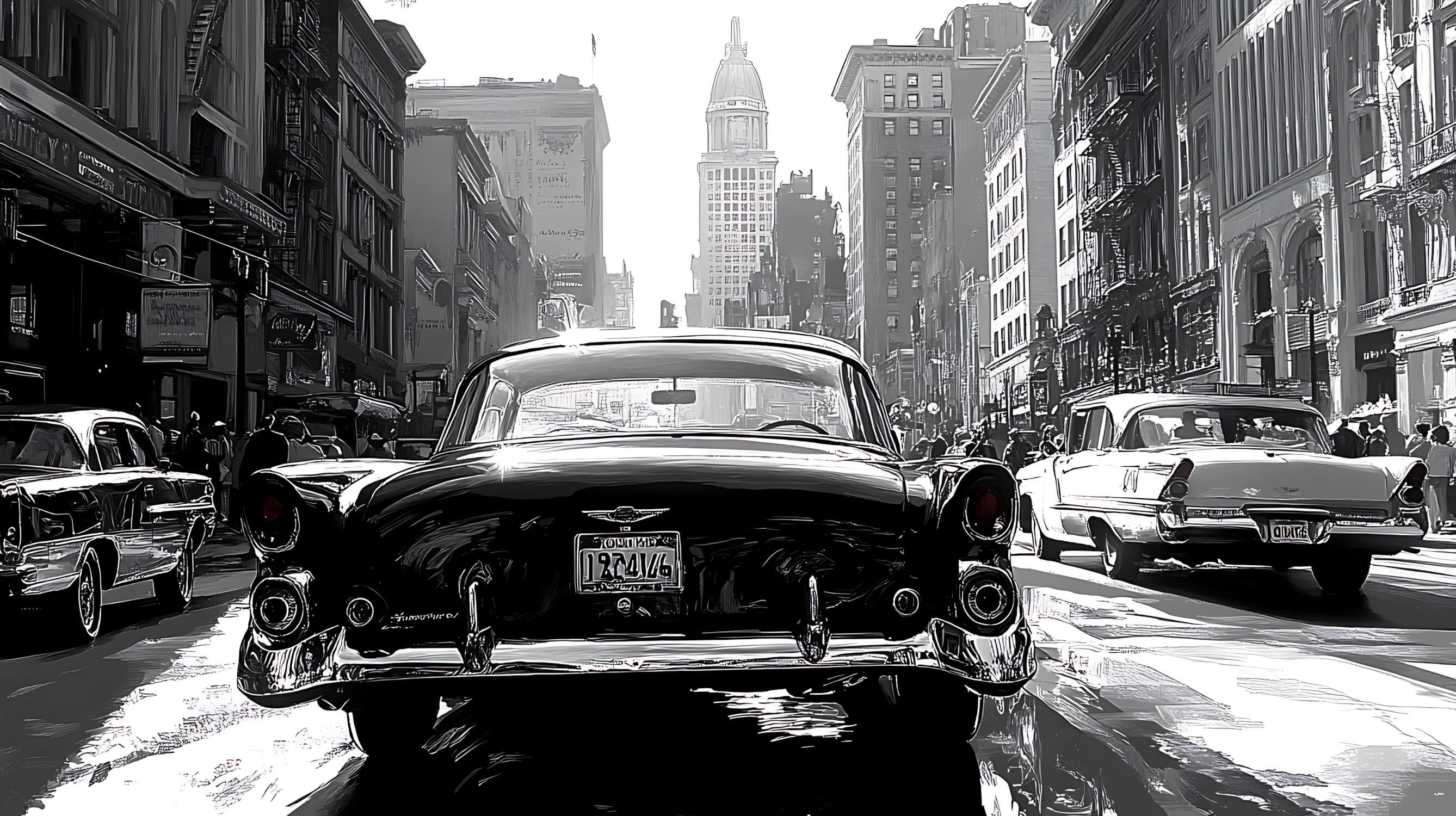 Vintage Car Black and White Wallpaper | Murals Wallpaper