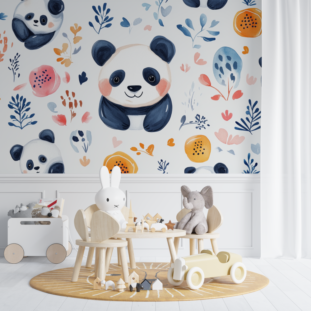 Panda-Tapete mit ethnischen Mustern | Wandbilder Tapete