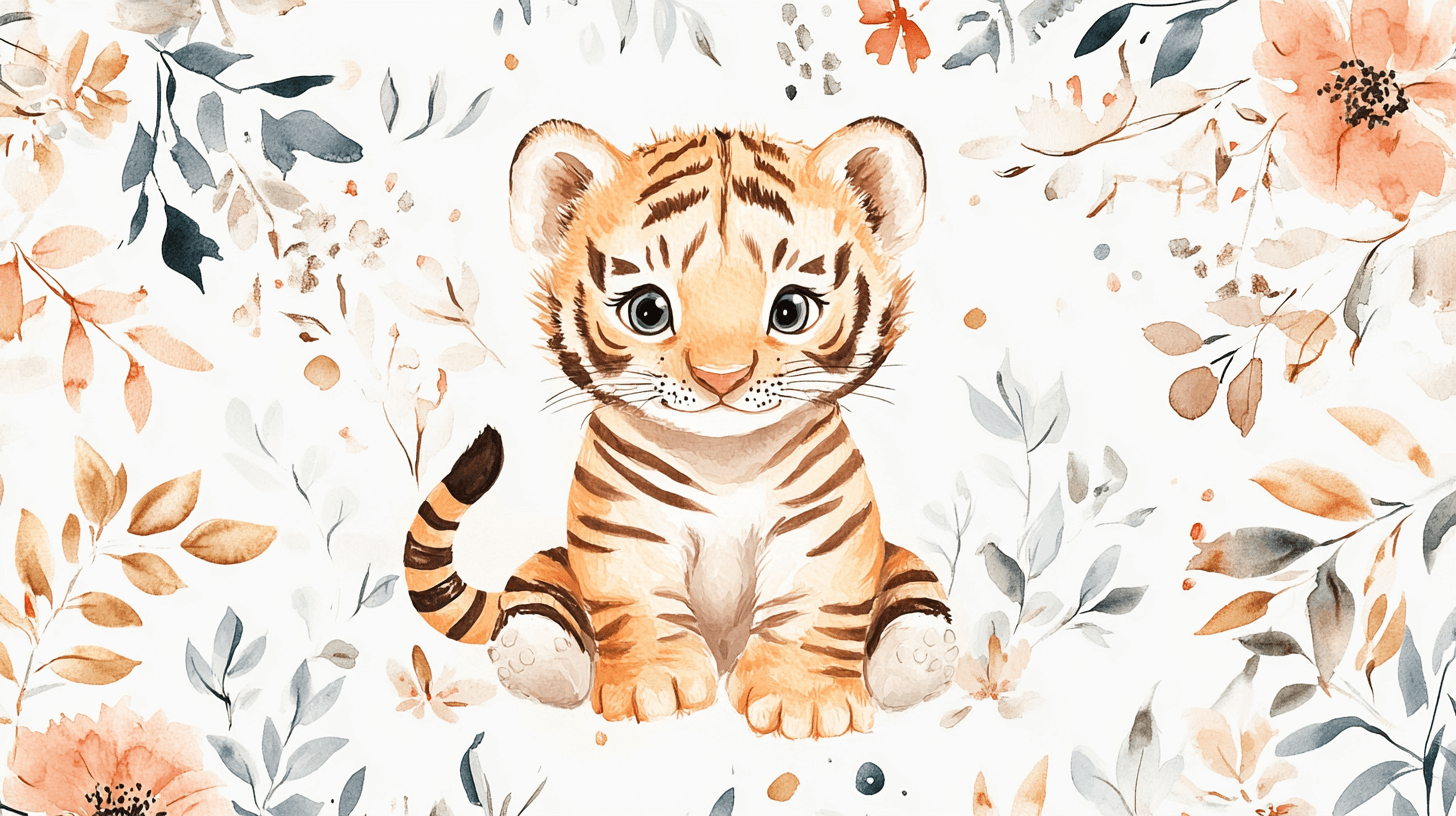 Tiger Wallpaper with Childish Patterns | Murals Wallpaper