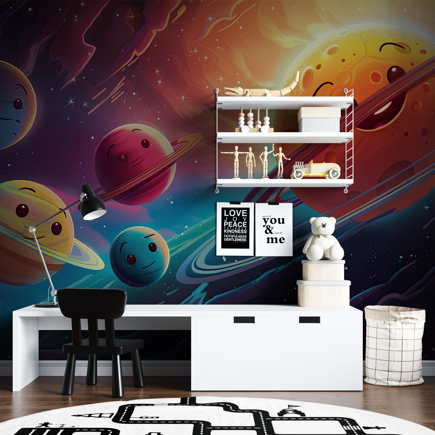 Papier-Malerei Espace et Galaxie – Zimmer mit Garçon-Beleuchtung