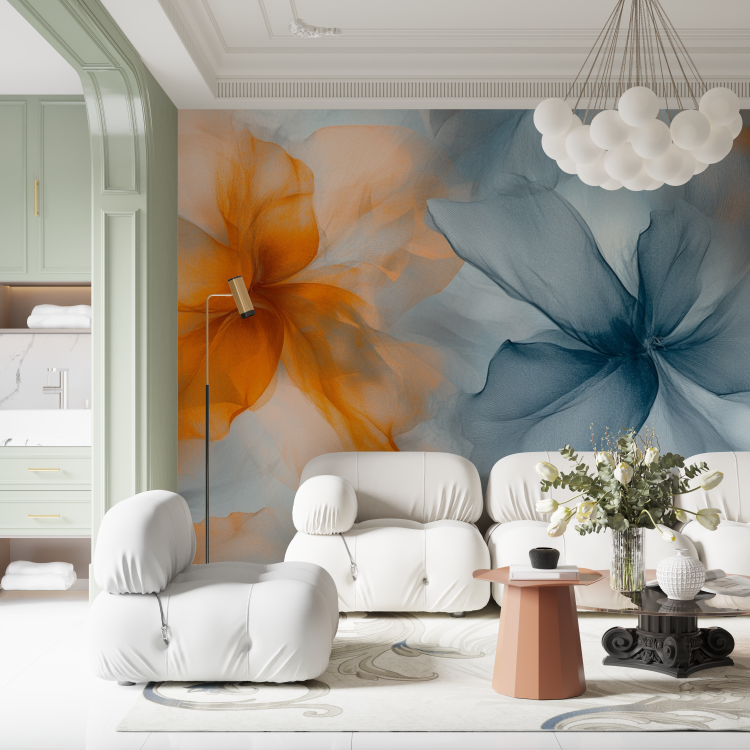 Papel de parede de flores de aguarela translúcidas | Murais Papel de parede