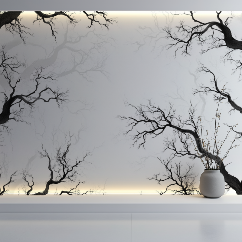 Schwarze Baum- und Bank-Tapete | Murals Wallpaper