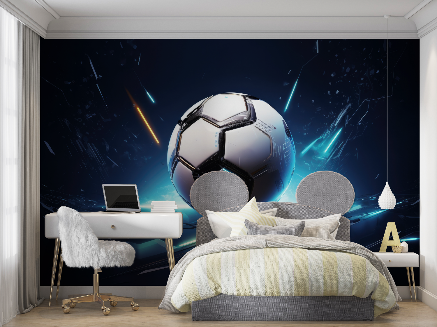 3D Blue Soccer Ball Wallpaper | Murals Wallpaper