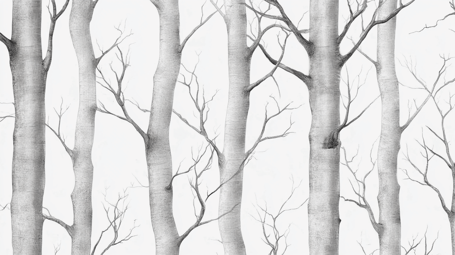 Gray and White Tree Wallpaper | Murals Wallpaper