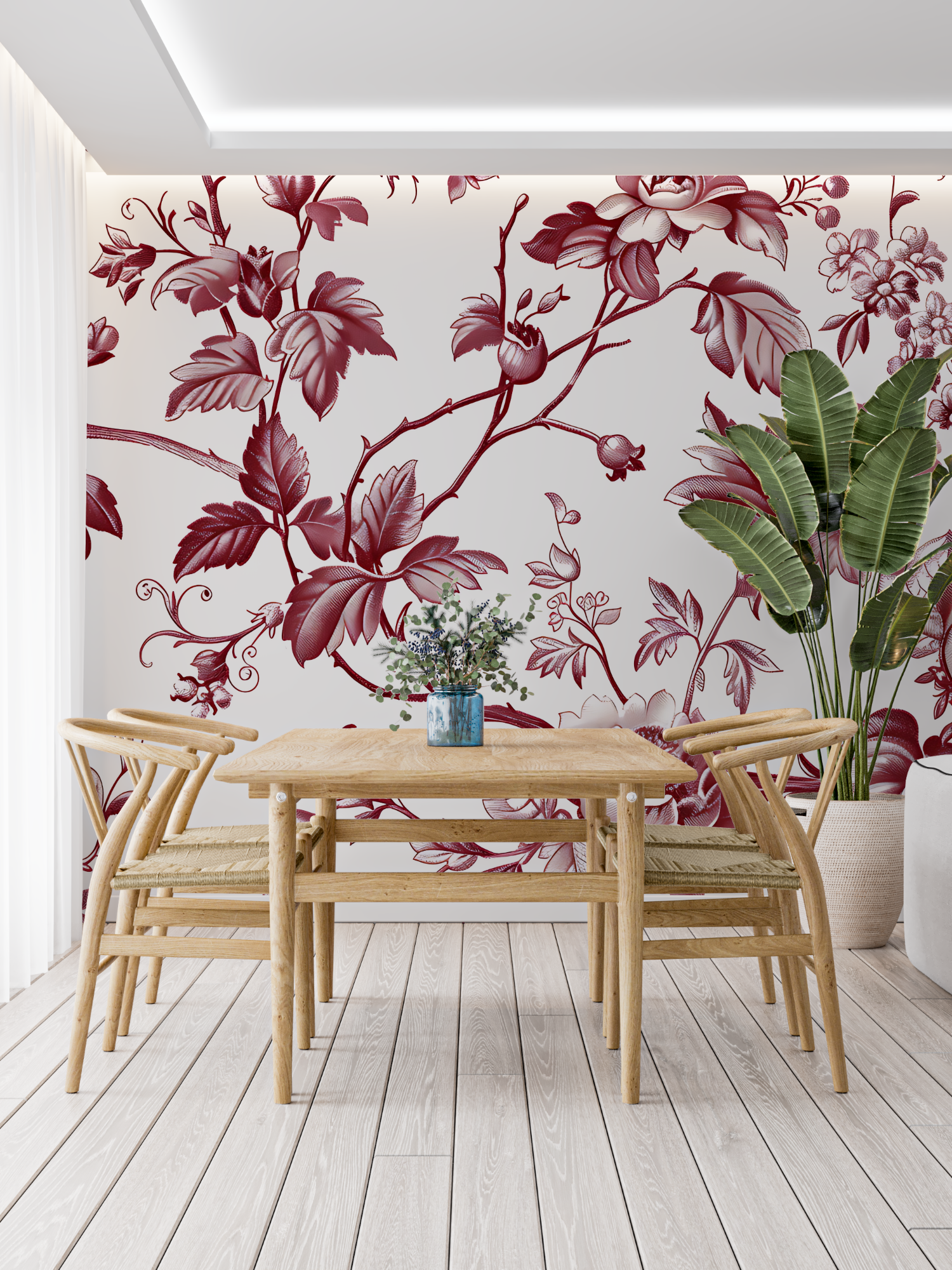 Toile de Jouy Wallpaper Red White | Murals Wallpaper