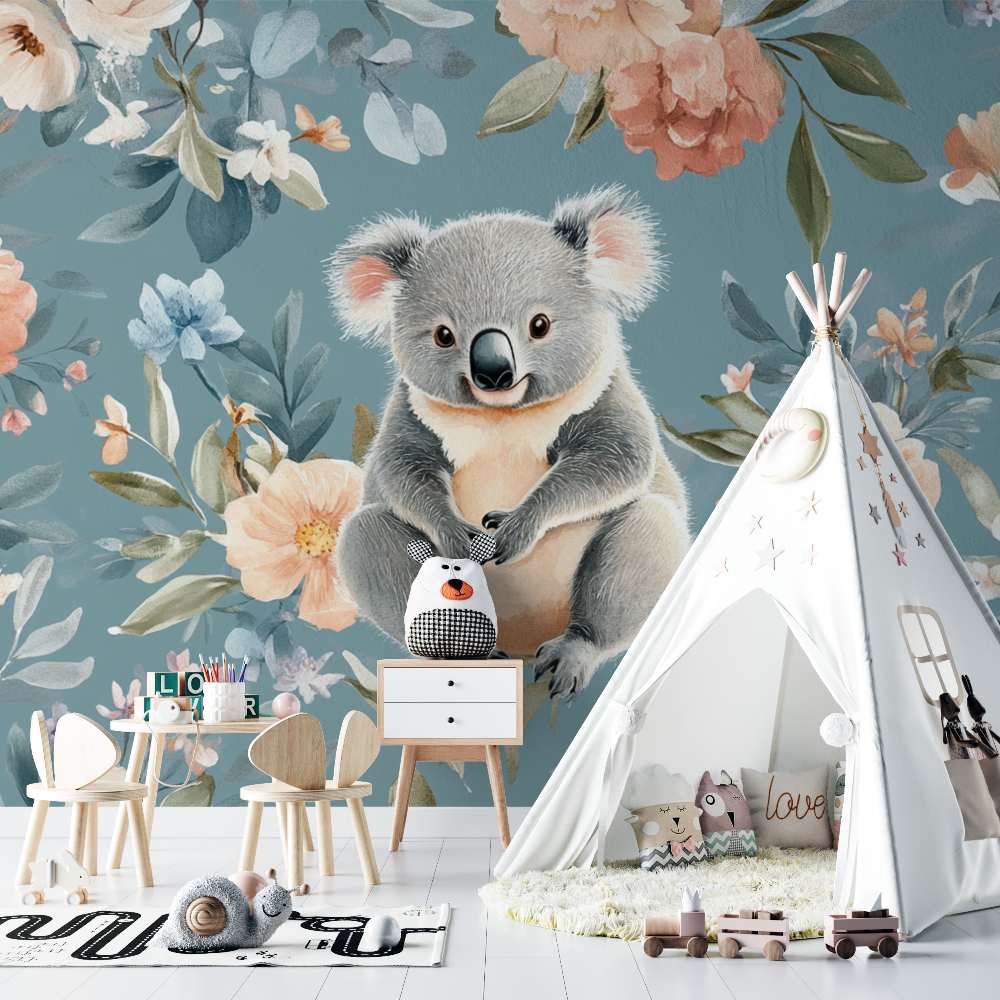 Koala Tapete und Blumenteppich | Wandbilder Tapete