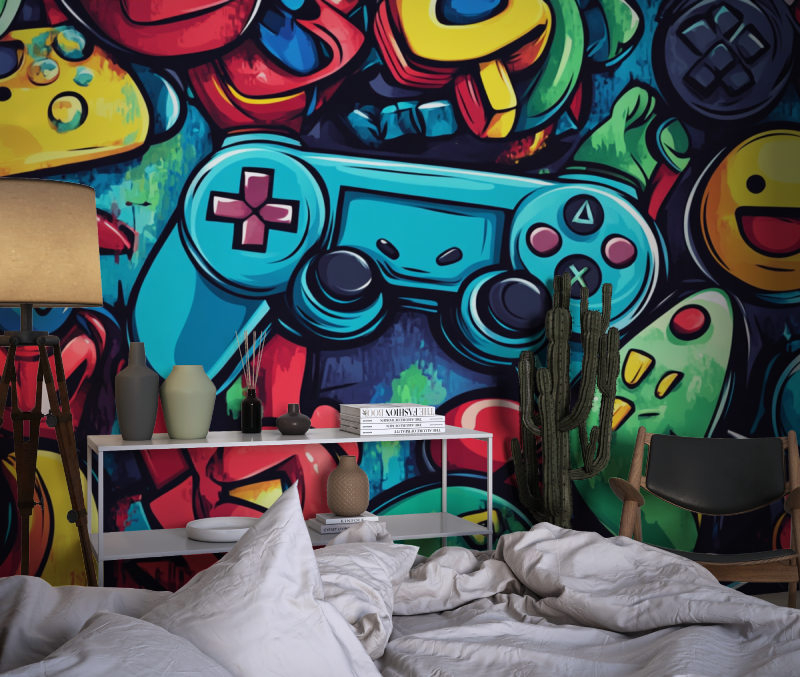 Classic Boy Video Game Graffiti Wallpaper | Murals Wallpaper
