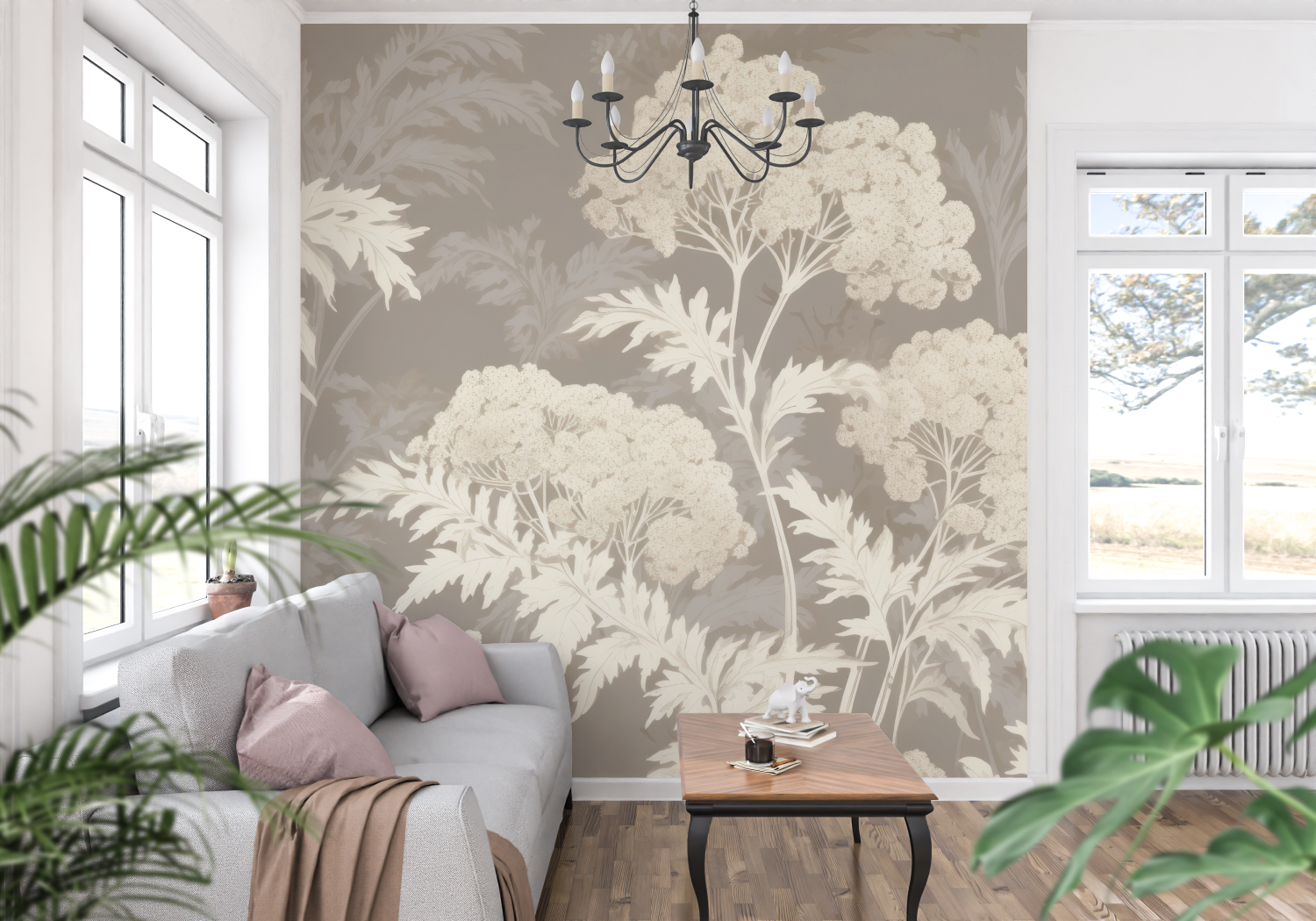 Beige Cotton Toile de Jouy Wallpaper | Murals Wallpaper