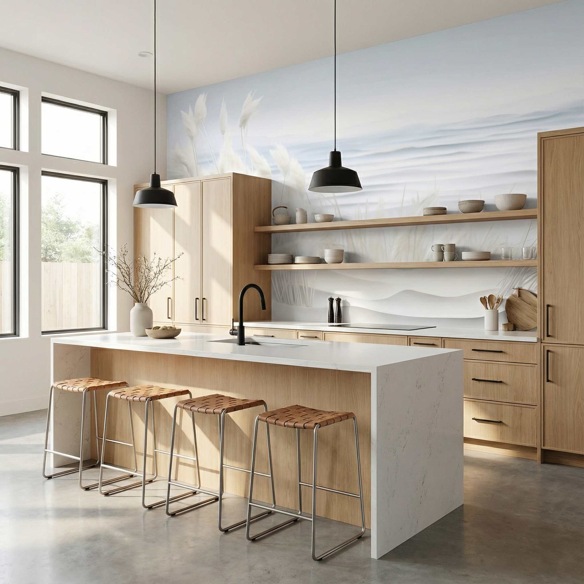 Chinoiserie Trees with Stripes Mural Wallpaper